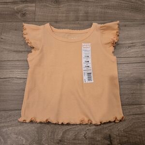 🌻 Jumping Beans Paradise Peach Flutter Sleeve Lettuce Ribbed Tee – 12M